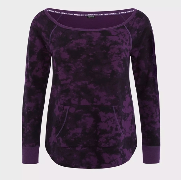 Torrid Active Sweatpants Size 2x & Active Sweatshirt 1x Black And Purple Tie Dye - Picture 12 of 14